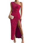 Sabrina | One-Shoulder Glitter Wedding Guest Dress