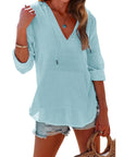 Adelyn | Rolled Cuff V-Neck Blouse