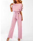 Women’s Belted Short Sleeve Jumpsuit