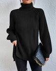 Women's Polished Ribbed Turtleneck Sweater