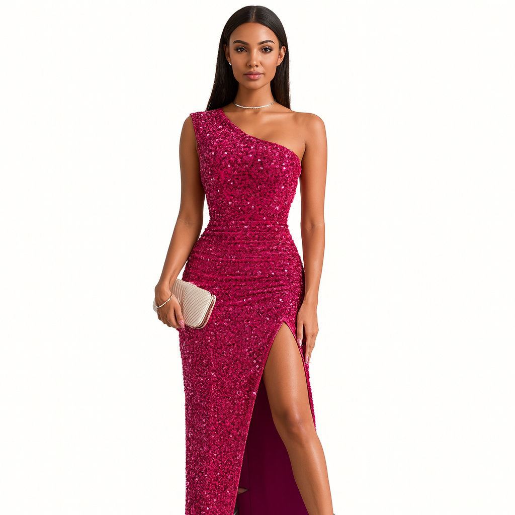 Sabrina | One-Shoulder Glitter Wedding Guest Dress