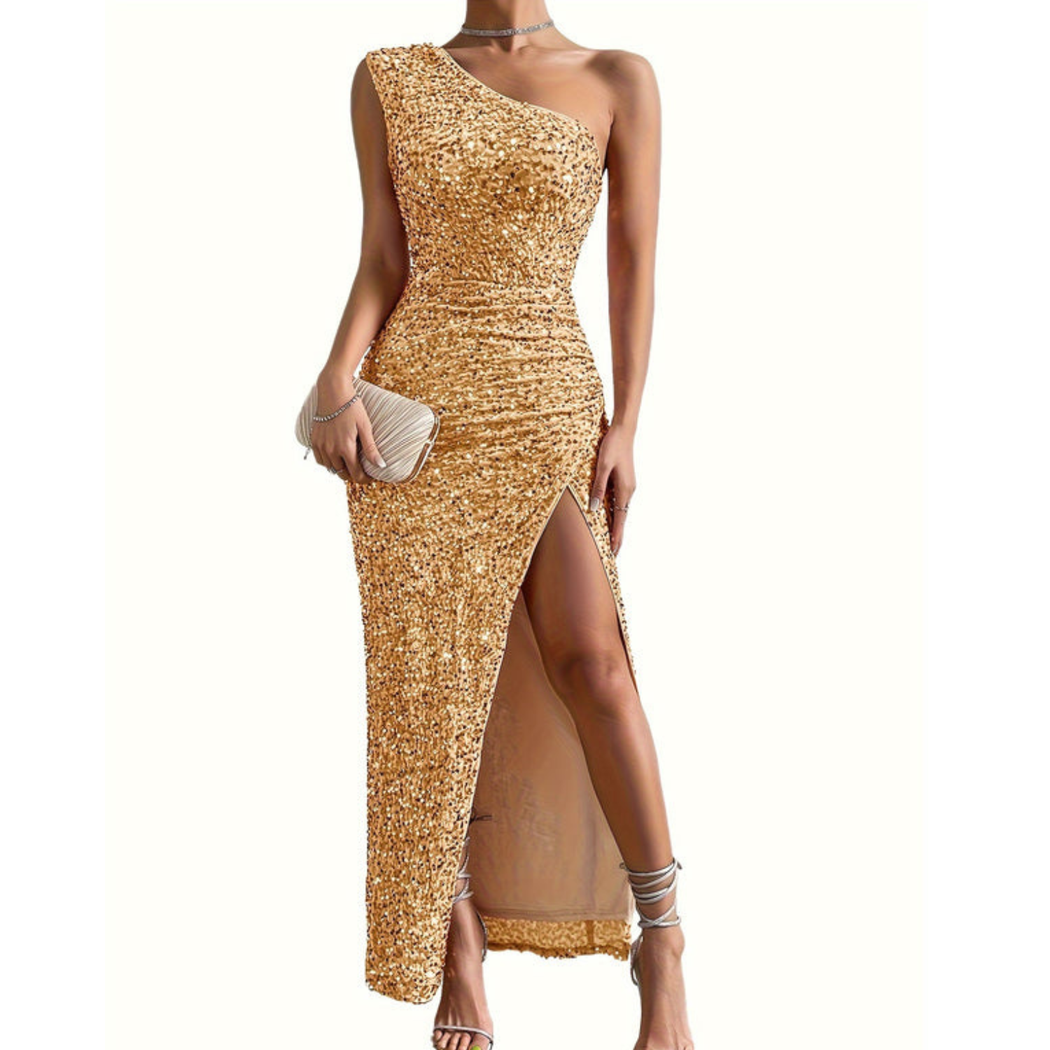 Sabrina | One-Shoulder Glitter Wedding Guest Dress