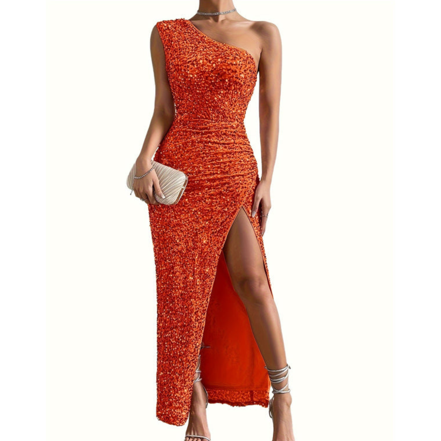 Sabrina | One-Shoulder Glitter Wedding Guest Dress
