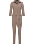 Women’s Button Front Jumpsuit with Three Quarter Sleeves