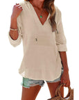 Adelyn | Rolled Cuff V-Neck Blouse
