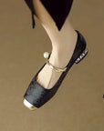 Madison | Lace Pearl Chain Flats