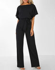 Women’s Belted Short Sleeve Jumpsuit