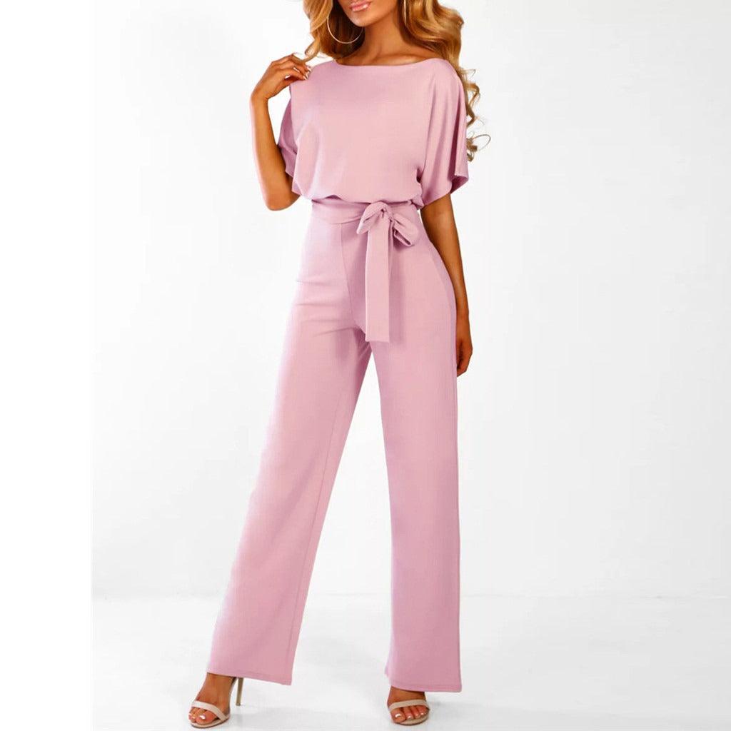Women’s Belted Short Sleeve Jumpsuit